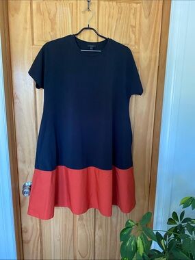 COS Black Midi Dress with Red Hem Colorblock